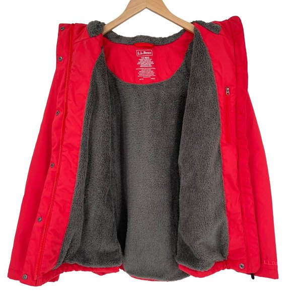 L.L. Bean Winter Warmer Jacket Fleece Lined Hooded Red 271138 Women 1X Regular - Picture 5 of 12